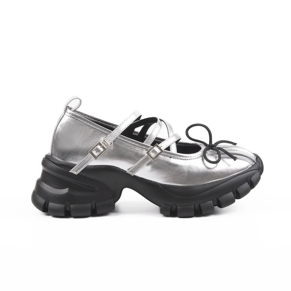 Multi-Strap Silver Platform Mary Janes Sneakers​