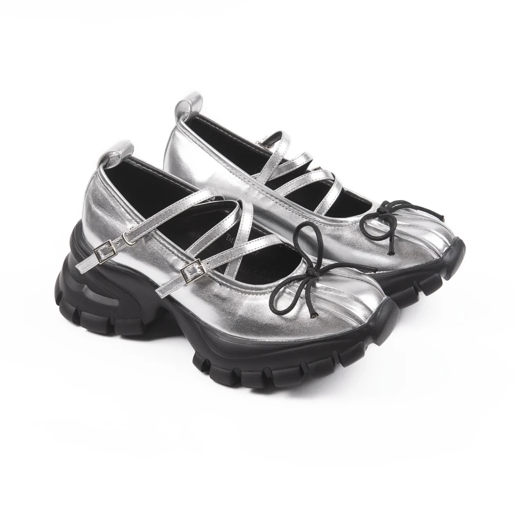 Multi-Strap Silver Platform Mary Janes Sneakers​ side view
