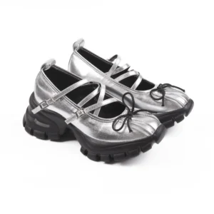 Multi-Strap Silver Platform Mary Janes Sneakers​ side view