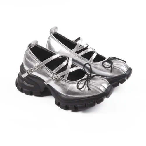 Multi-Strap Silver Platform Mary Janes Sneakers​ side view