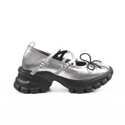 Multi-Strap Silver Platform Mary Janes Sneakers​