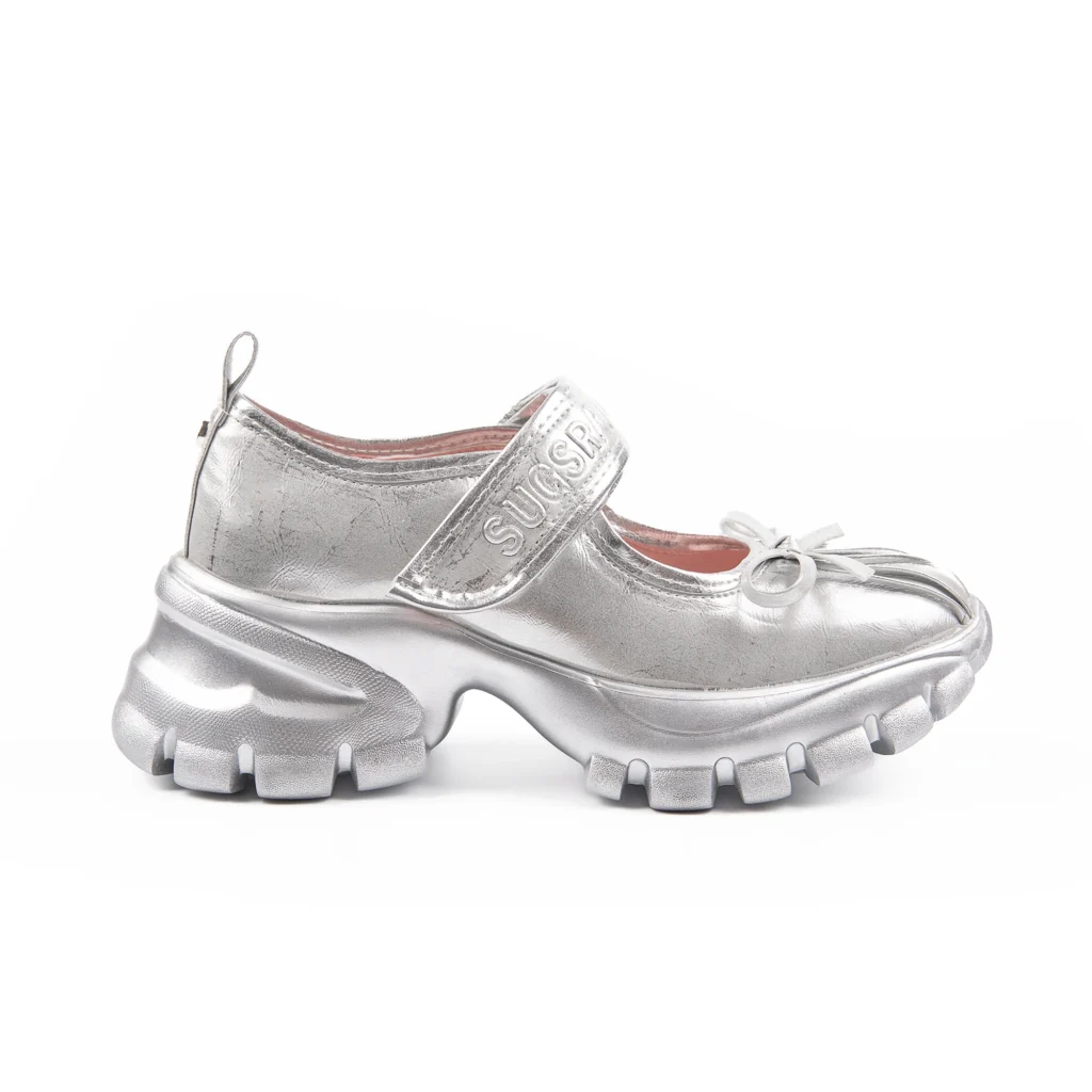 Platform Matte Silver Mary Jane Sneakers Side View