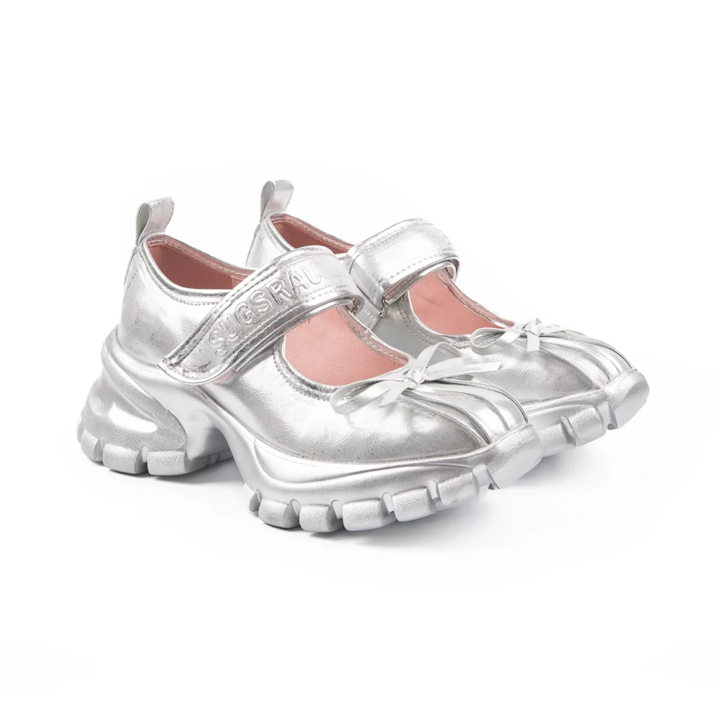 Platform Matte Silver Mary Jane Sneakers Side View