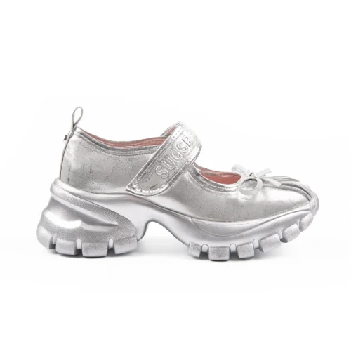 Platform Matte Silver Mary Jane Sneakers Side View