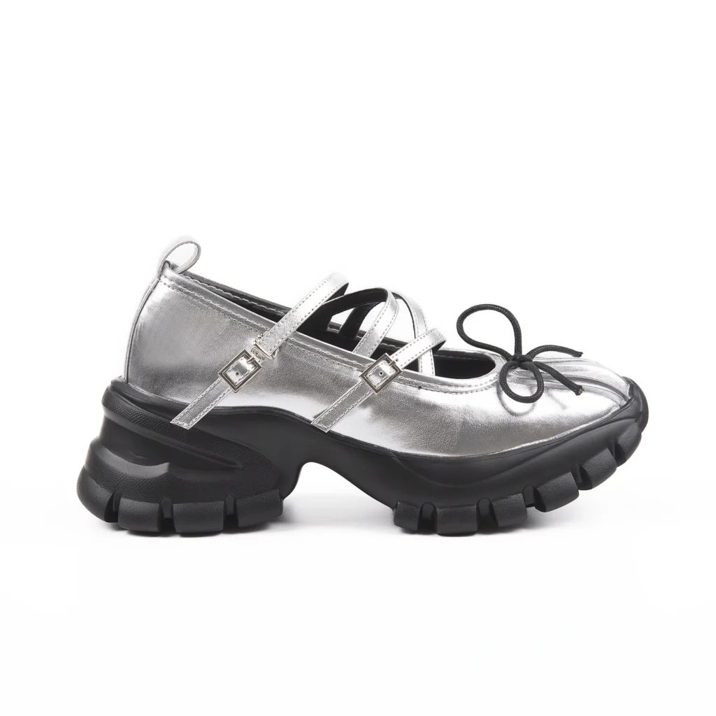 multi strap silver platform mary janes sneakers​