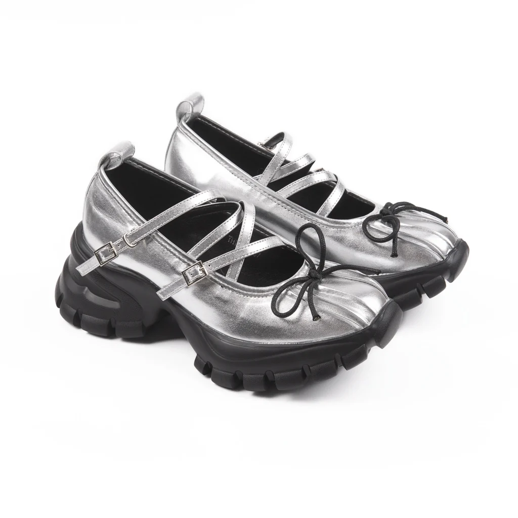 multi strap silver platform mary janes sneakers​