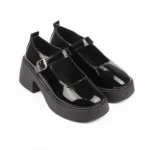 retro buckle strap patent leather mary jane shoes